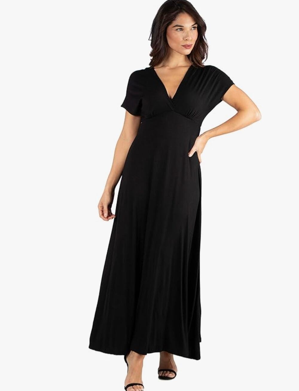 24seven Comfort Apparel Womens 2X Black Cap Sleeve Sleeveless A-Line Maxi Dress